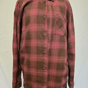 Volcom Brown and Red Plaid Casual Button Down Shirt Mens
